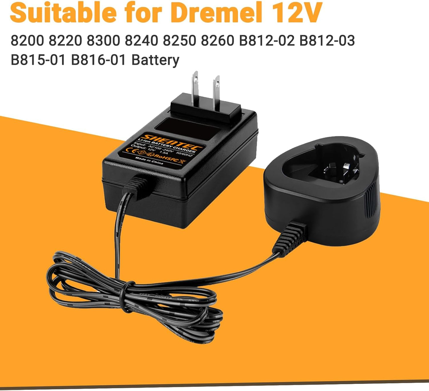 SHENTEC 12V Li-ion Battery Charger For Dremel 8200 8220 8300 8240 8250 8260 B812-01 B812-02