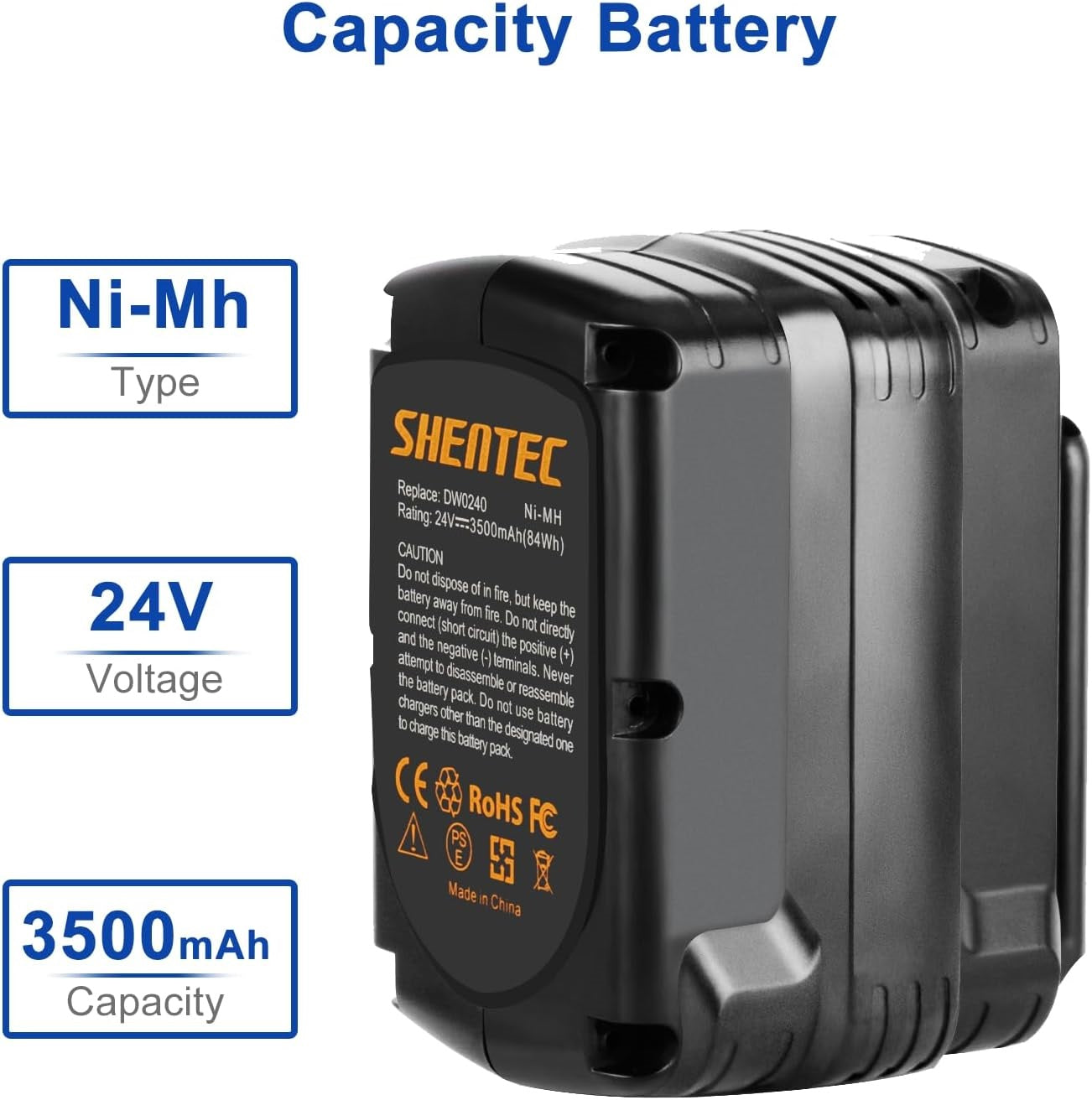SHENTEC 24V 3.5Ah Ni-MH Battery For Dewalt DW0240 DE-24 DE0240 DE0241