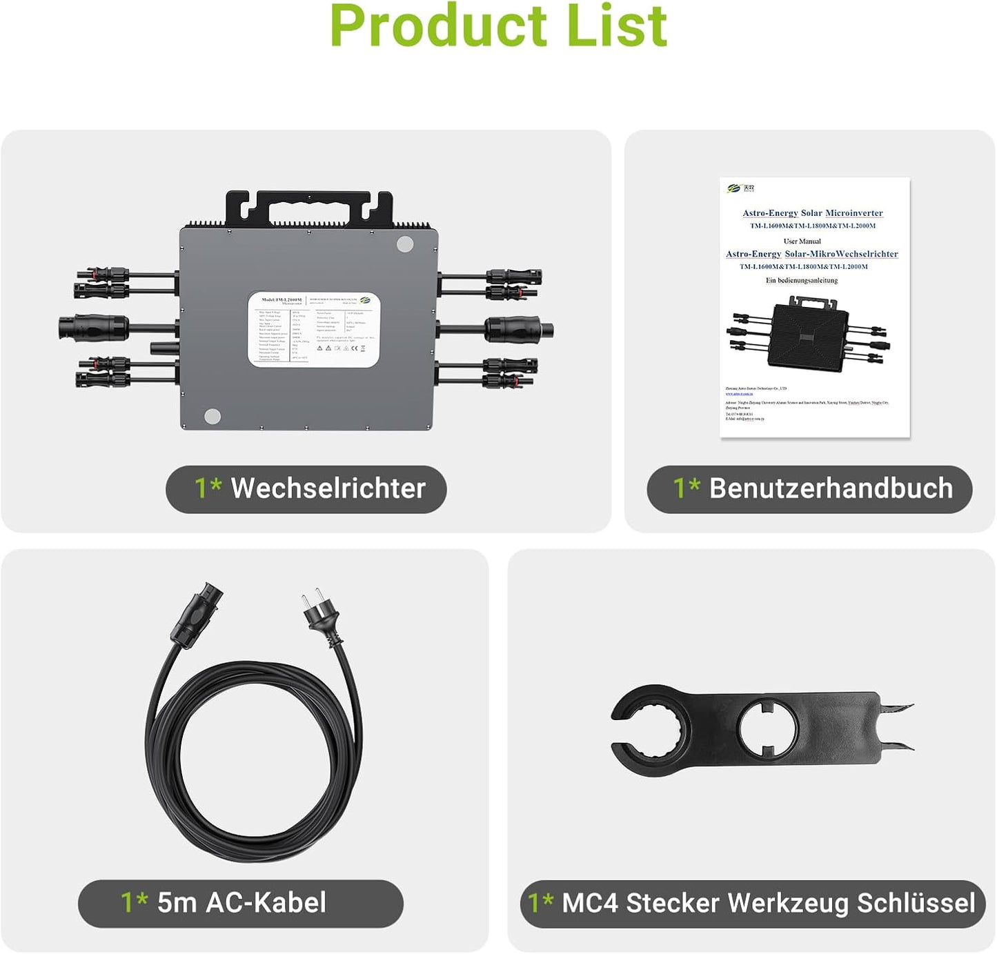 Micro Power Inverter 1600W, Inverter Balcony Power Station with WiFi, Plug & Play, App Control, 5 m AC Cable, PV Inverter