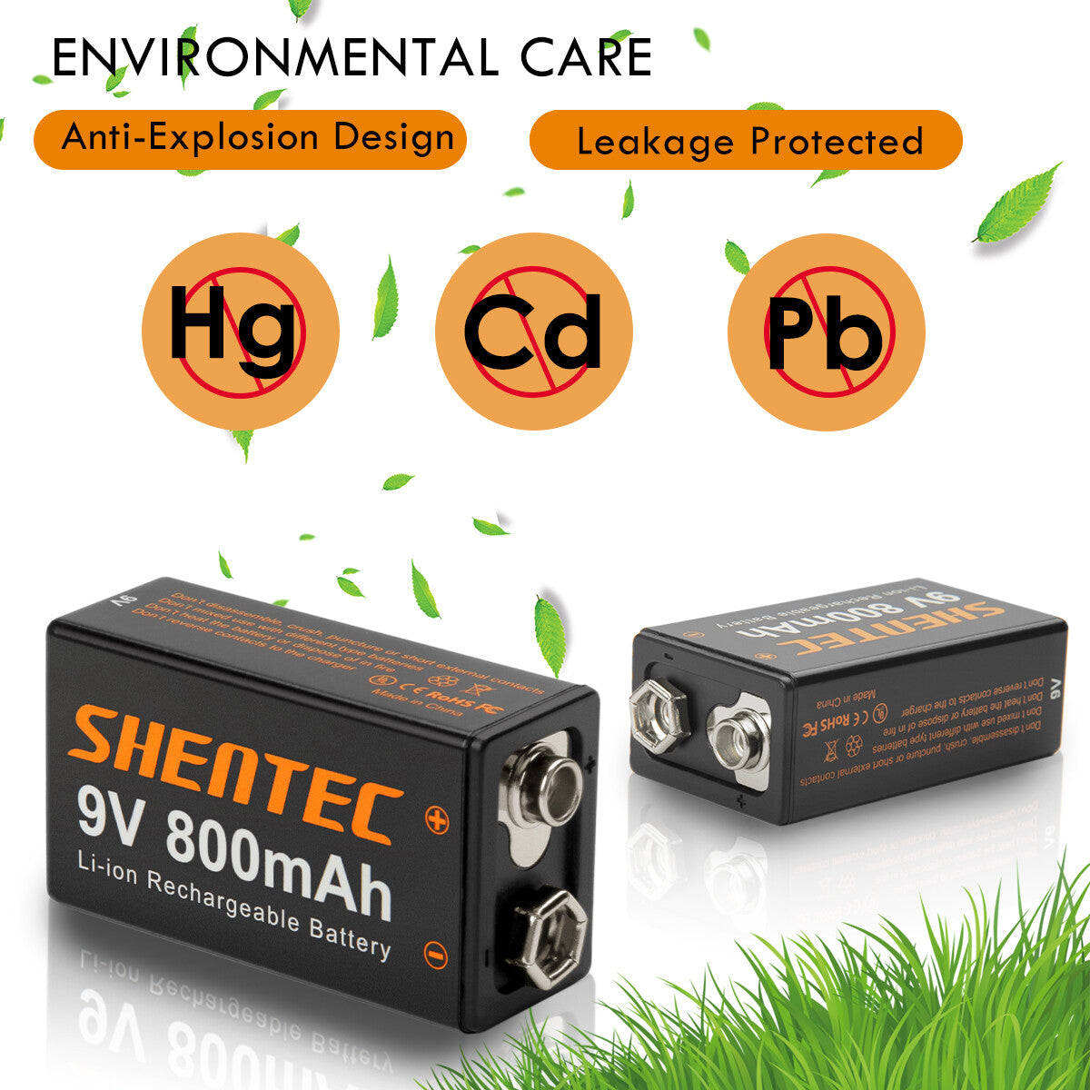 SHENTEC 8Pack 9V 800mAh Lithium Rechargeable Battery 6F22 PP3 LR22 MN1604