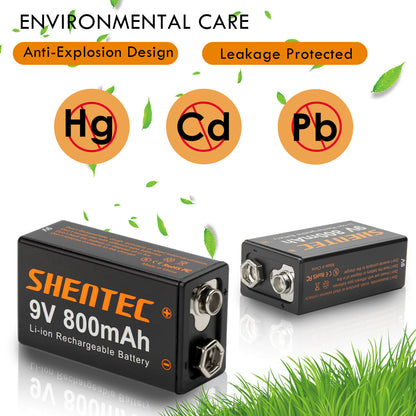 SHENTEC 8Pack 9V 800mAh Lithium Rechargeable Battery 6F22 PP3 LR22 MN1604