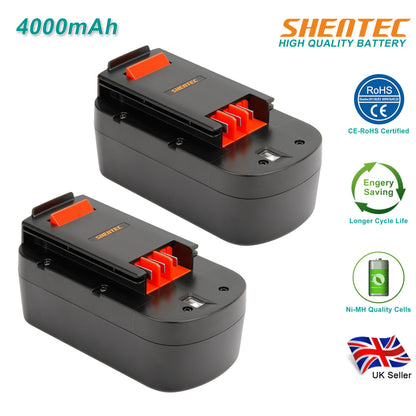 SHENTEC 2x 4000mAh Ni-MH Battery for Black Decker A18 A1718 HPB18 FSB18 FS18BX FS18FL