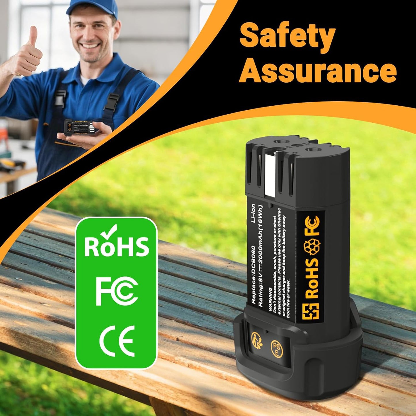 SHENTEC 2X 2000mAh 8V Li-ion Battery For Dewalt DCB080 DW4390 DCF680N2 DCF680G2 DCL023