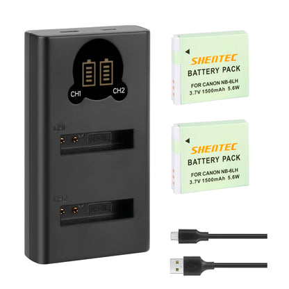 SHENTEC 2x NB-6LH NB-6L Battery+Charger For Canon PowerShot SX530 SX540 SX280 HS D10 D30