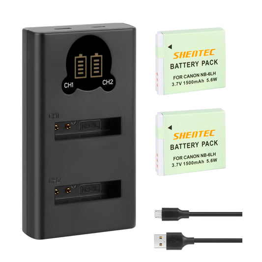 SHENTEC 2x NB-6LH NB-6L Battery+Charger For Canon PowerShot SX530 SX540 SX280 HS D10 D30