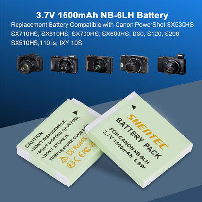 SHENTEC 2x NB-6LH NB-6L Battery+Charger For Canon PowerShot SX530 SX540 SX280 HS D10 D30
