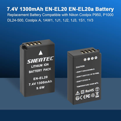 SHENTEC 2X EN-EL14 EL14A Battery +USB Charger For Nikon D5200 D5100 D3500 P7800 D3200