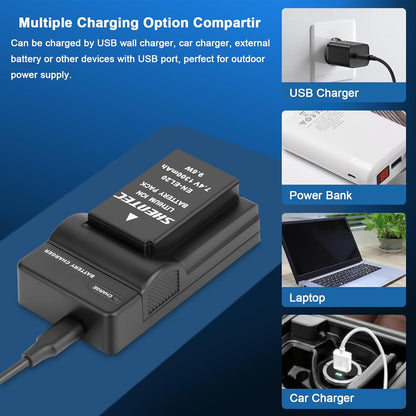 SHENTEC 2X EN-EL14 EL14A Battery +USB Charger For Nikon D5200 D5100 D3500 P7800 D3200