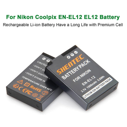 SHENTEC 2x EN-EL19 EL19 Battery For Nikon Coolpix S2500 S2550 S2700 S2800 S2900 +Charger