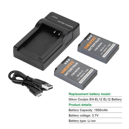 SHENTEC 2x EN-EL19 EL19 Battery For Nikon Coolpix S2500 S2550 S2700 S2800 S2900 +Charger