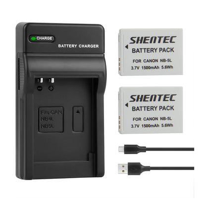 SHENTEC 2X NB-5L Battery +Charger for Canon PowerShot SD790 SD800 SD700 IS NB5L NB-5LH