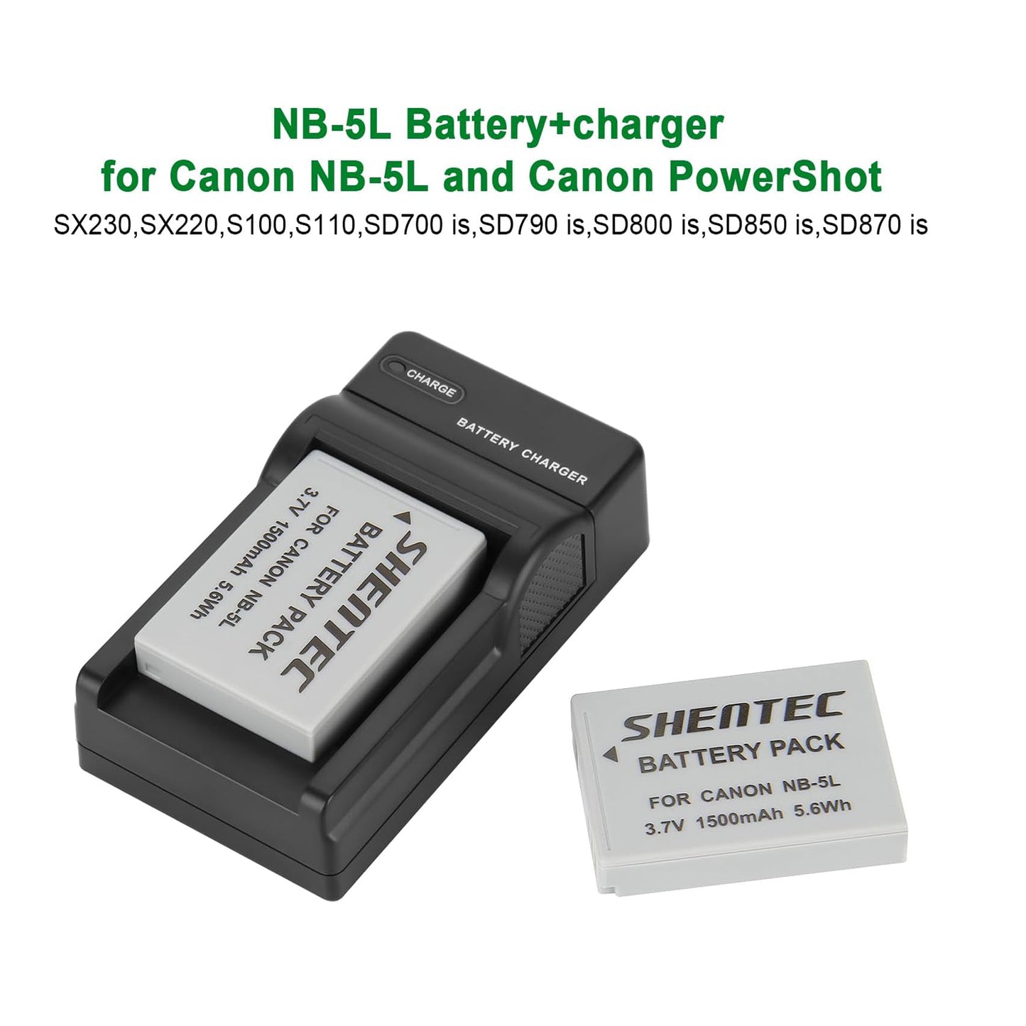 SHENTEC 2X NB-5L Battery +Charger for Canon PowerShot SD790 SD800 SD700 IS NB5L NB-5LH