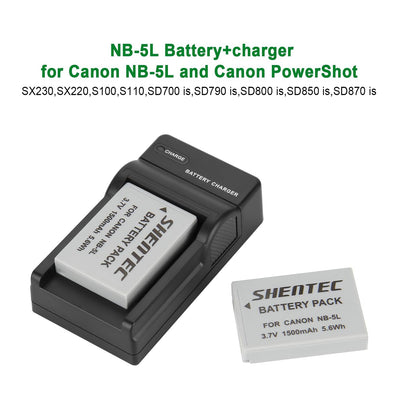SHENTEC 2X NB-5L Battery +Charger for Canon PowerShot SD790 SD800 SD700 IS NB5L NB-5LH