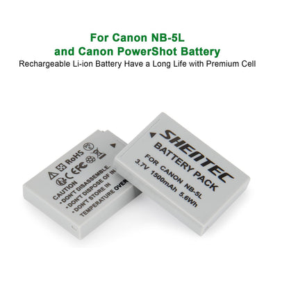 SHENTEC 2X NB-5L Battery +Charger for Canon PowerShot SD790 SD800 SD700 IS NB5L NB-5LH