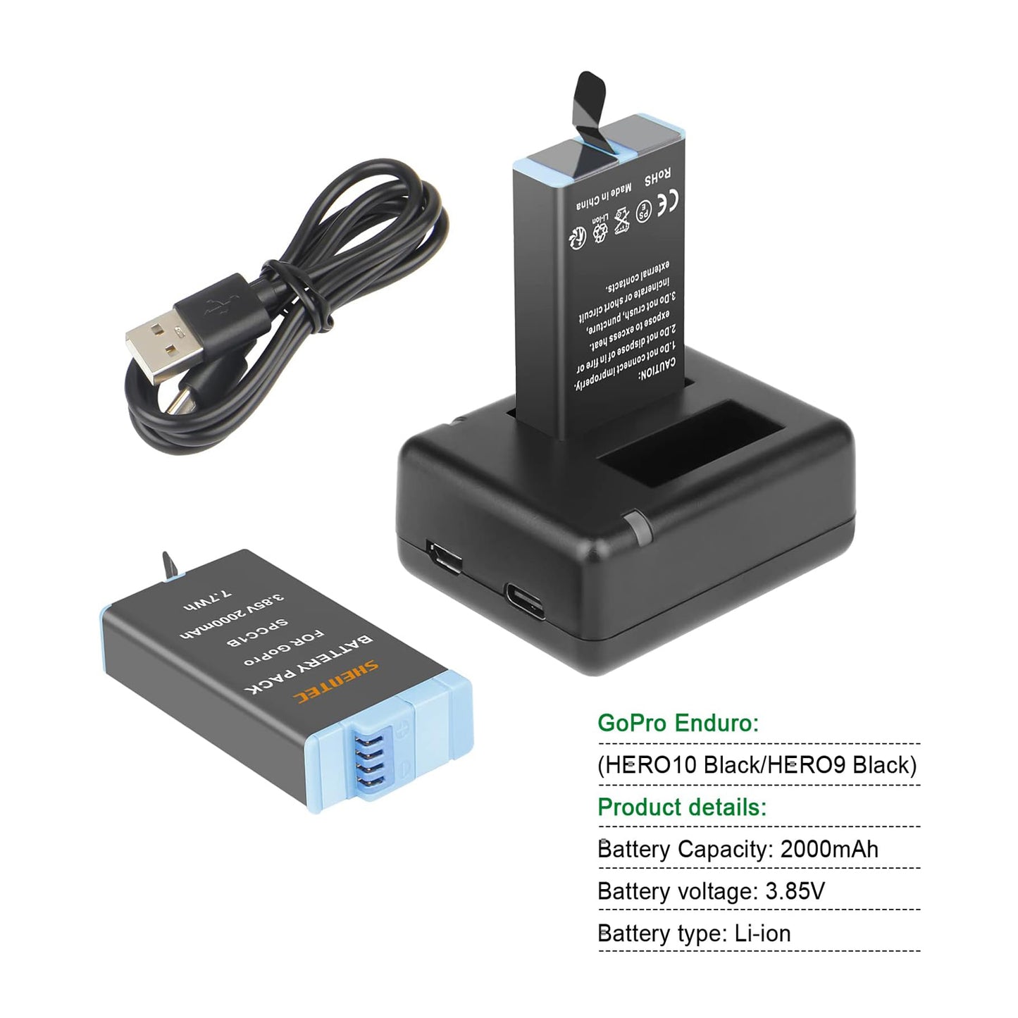 SHENTEC 2X 3.85V Battery 2.0Ah For Insta 360 Ace Pro-001/Ace Pro/Ace +Double Charger