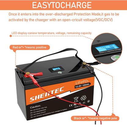 SHENTEC LiFePO4 Battery 12V 100Ah Lithium Deep Cycle Battery