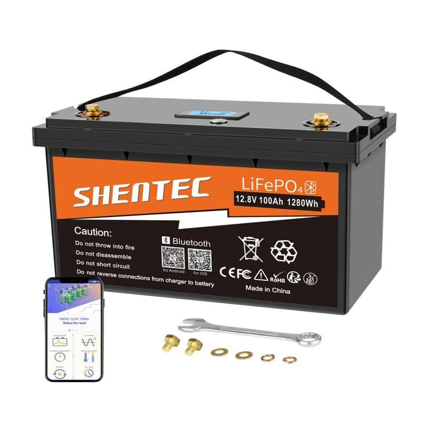 SHENTEC 12V 100Ah LiFePO4 Lithium Battery With Bluetooth 100A BMS for Boat Engine Motorhome