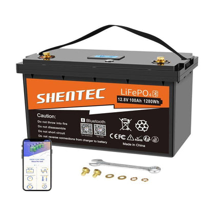 SHENTEC 12V 100Ah LiFePO4 Lithium Battery With Bluetooth 100A BMS for Boat Engine Motorhome