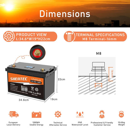 SHENTEC 12V 100Ah LiFePO4 Lithium Battery With Bluetooth 100A BMS for Boat Engine Motorhome