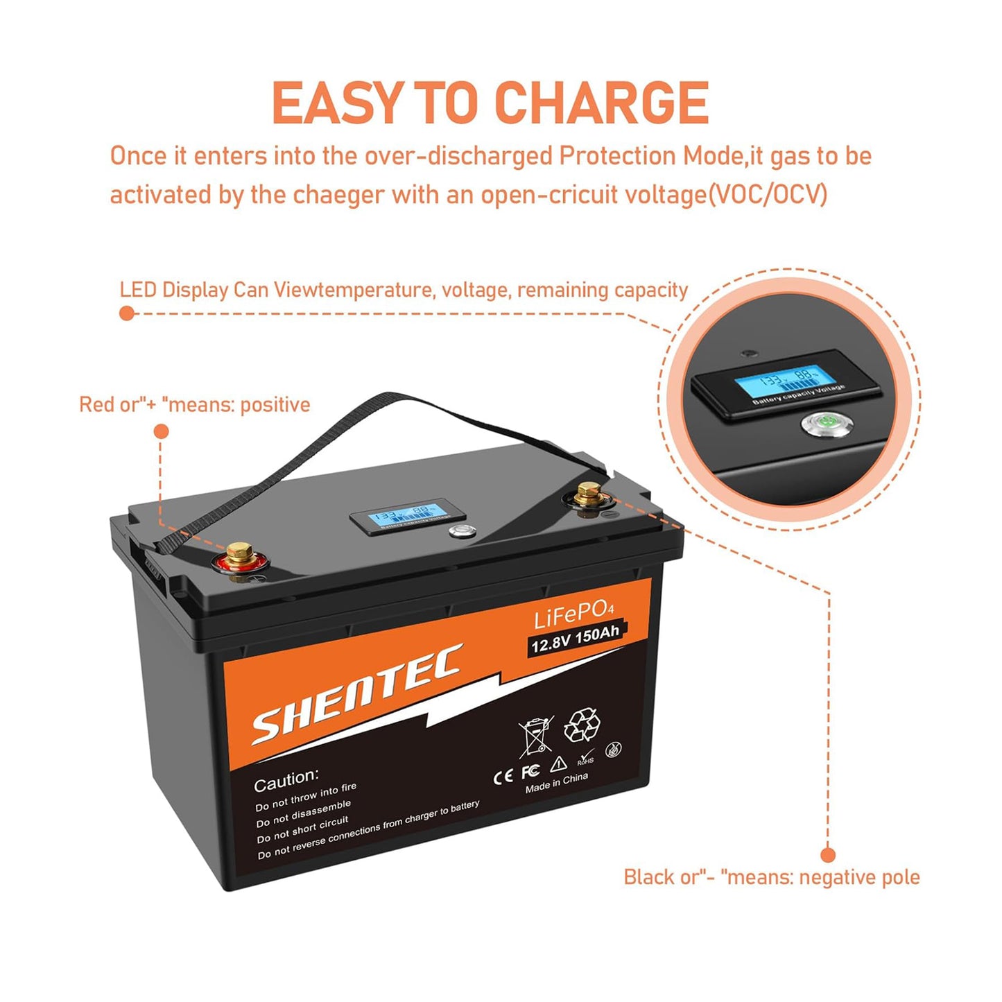 SHENTEC 12V 150Ah LiFePO4 Lithium battery BMS Motorhome RV Boat