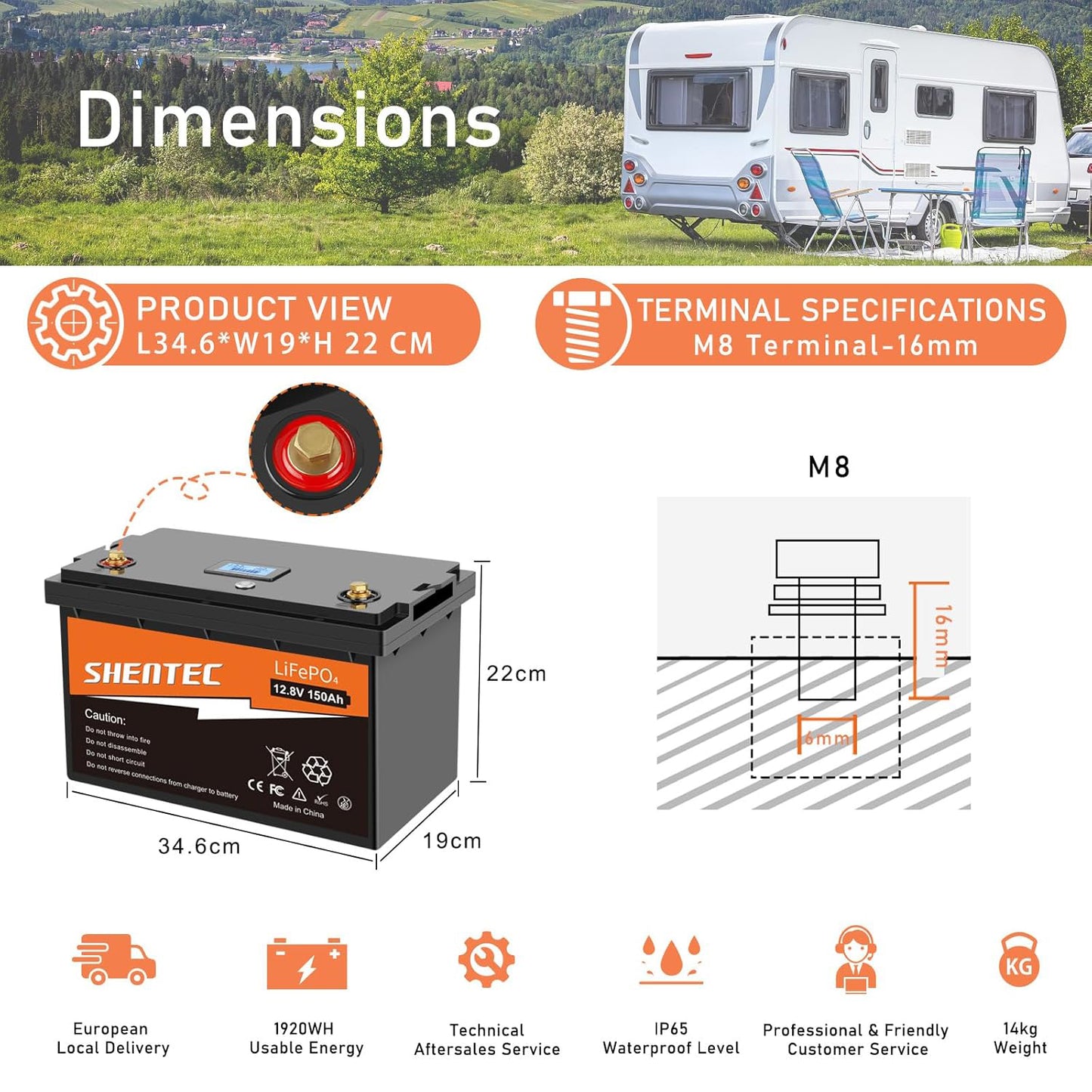 SHENTEC 12V 150Ah LiFePO4 Lithium battery BMS Motorhome RV Boat