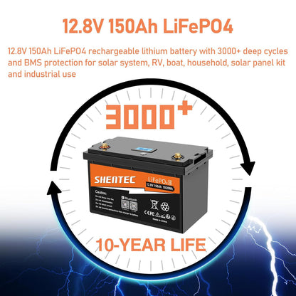 SHENTEC 12.8V 150Ah Lithium LiFePO4 Battery With Bluetooth For Motorhome Boat RV