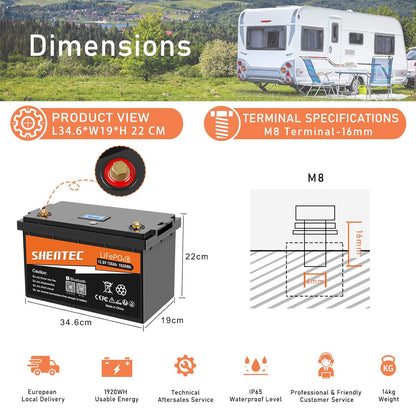 SHENTEC 12.8V 150Ah Lithium LiFePO4 Battery With Bluetooth For Motorhome Boat RV