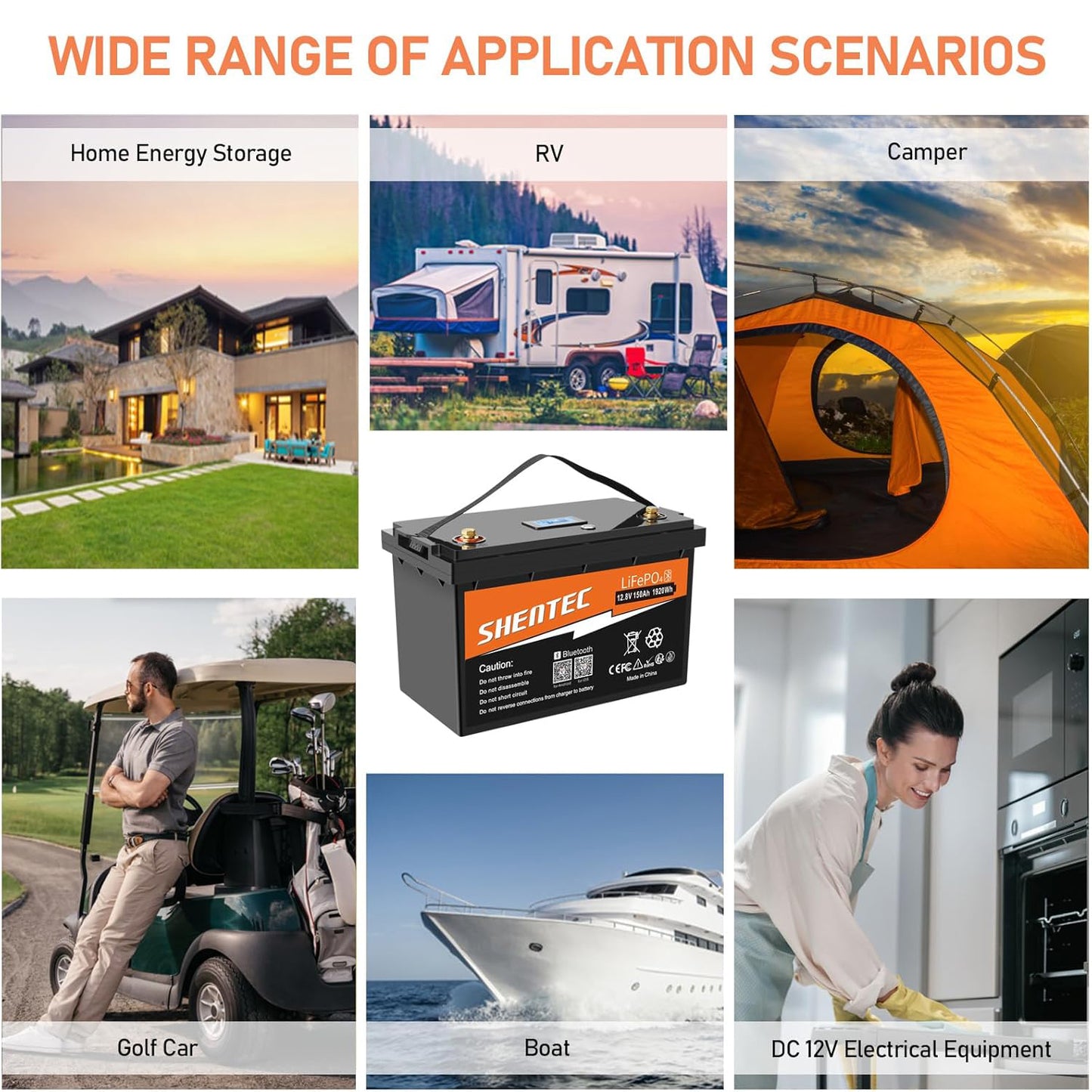 SHENTEC 12.8V 150Ah Lithium LiFePO4 Battery With Bluetooth For Motorhome Boat RV