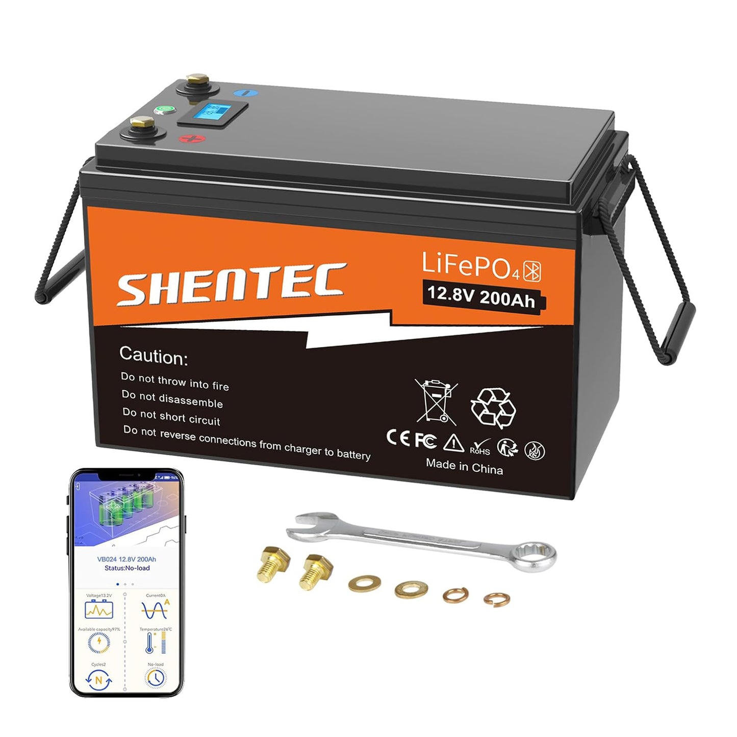 SHENTEC LiFePO4 200Ah 12V Lithium Battery With BMS LED Display Push Button Switch