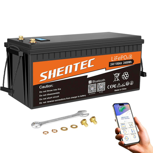 SHENTEC 24V 100Ah Lithium LifePO4 Battery Bluetooth BMS for Motorhome RV