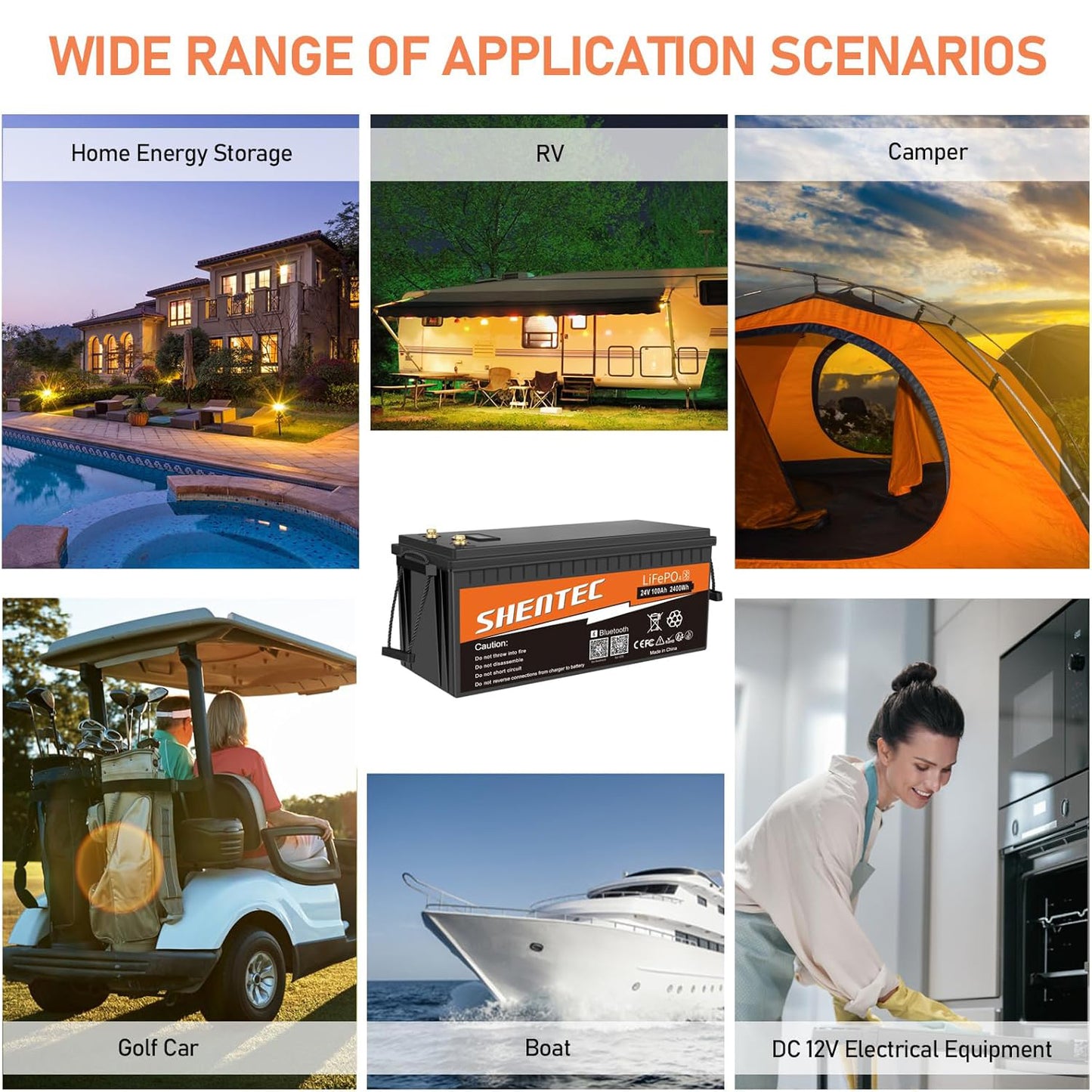 SHENTEC 24V 100Ah Lithium LifePO4 Battery Bluetooth BMS for Motorhome RV