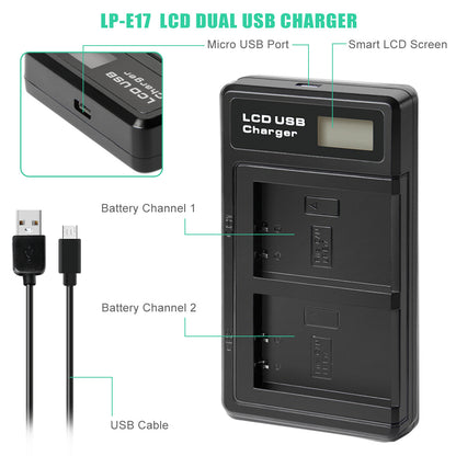 2x LP-E17 Battery+Charger For Canon M3 200D 250D 750D 850D 800D X8i X9 77D M6 M5