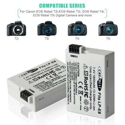 SHENTEC 2x LP-E8 Battery+ Dual Charger For Canon EOS 550D 600D 650D 700D Kiss T2i X4 X5