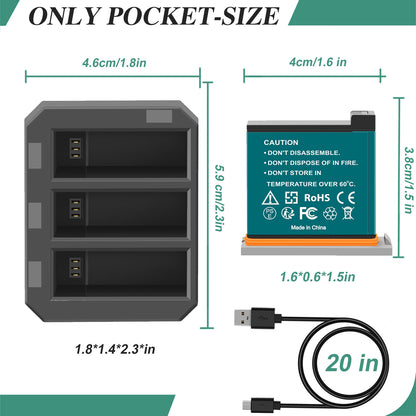 3x 1350mAh Battery+3 Channel Fast Charger USB For DJI Osmo AB1 P01 PT1 Action