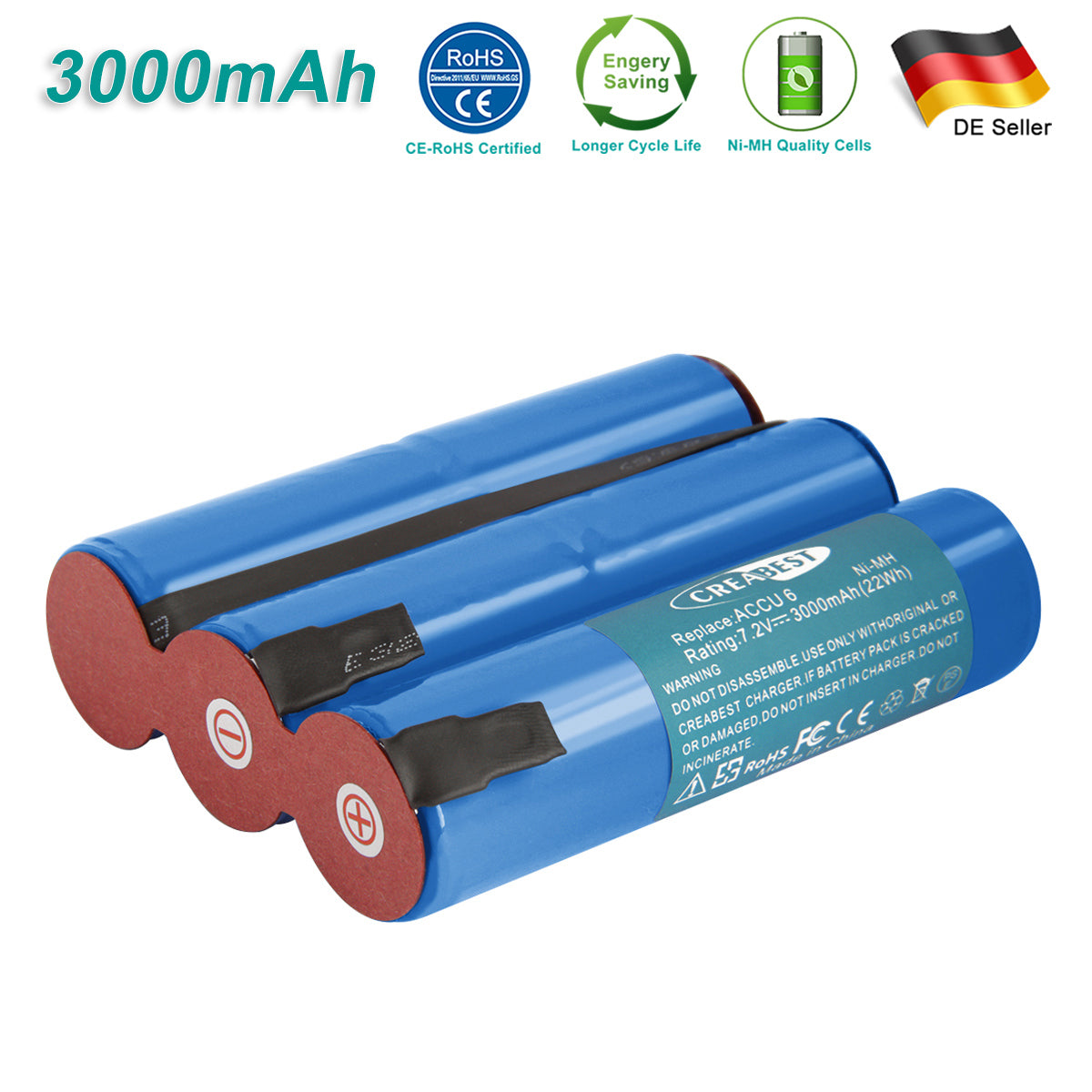 SHENTEC 3000mAh 7.2V Ni-MH Battery for Gardena Hedge Shears Accu 6 Battery 6 Grass Shears ST 6