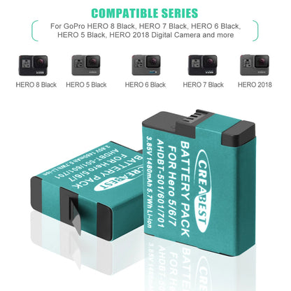 3Pcs Battery AHDBT-501 601 701 For GoPro HERO 7 Hero 6 5 Black +Triple Charger