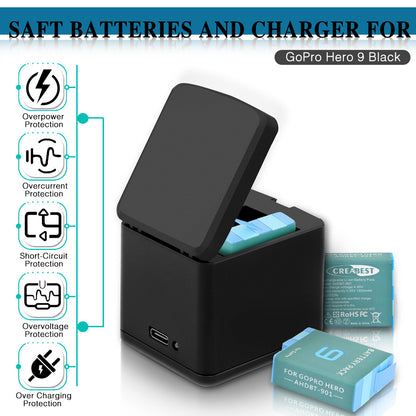 3x AHDBT-901 1800mAh Battery For GoPro Hero9 Hero10 11 Black ADBAT-001 +Charger