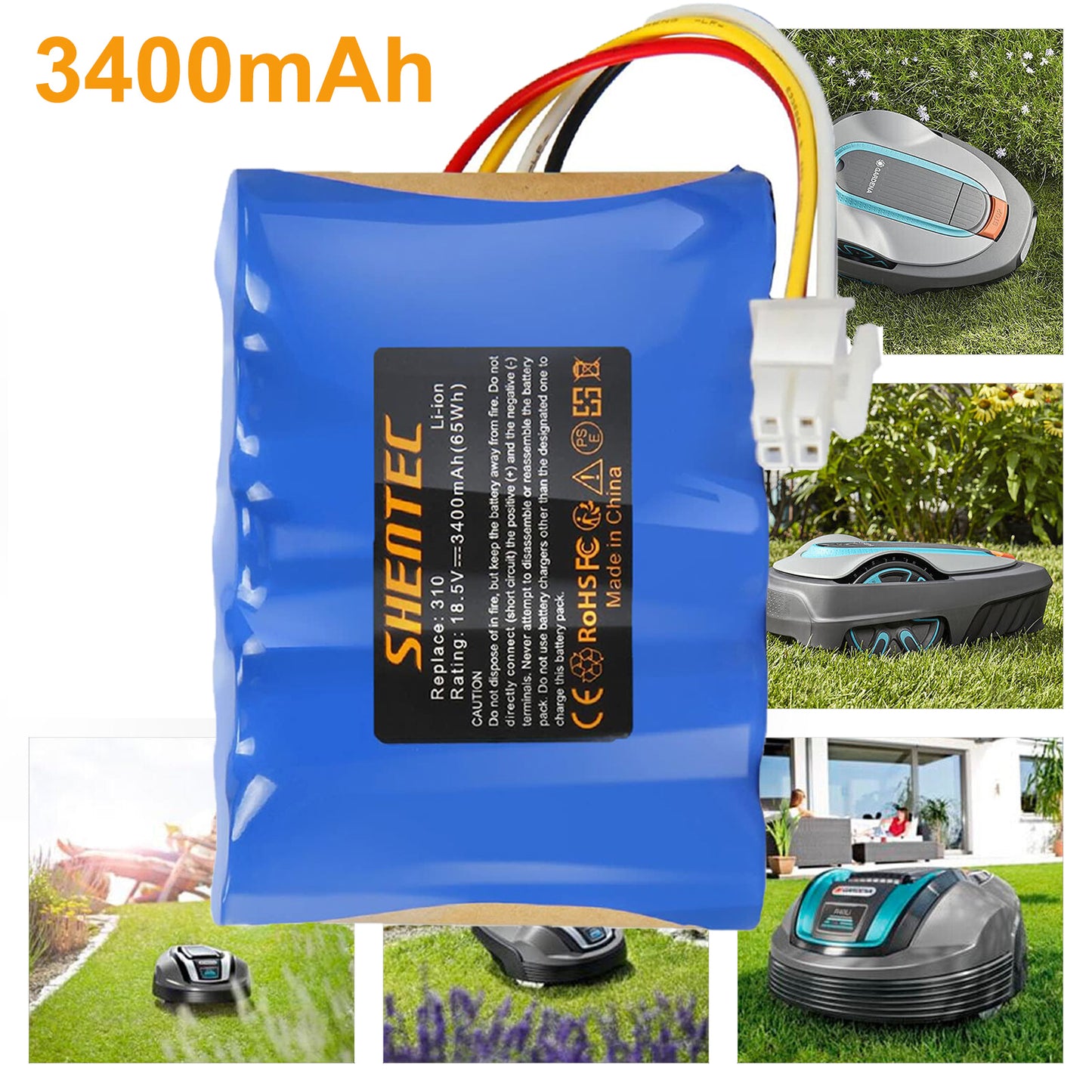 SHENTEC 18.5V 3.4Ah Li-ion Battery For Husqvarna 584 85 28-01 Gardena Sileno R100Li R130L