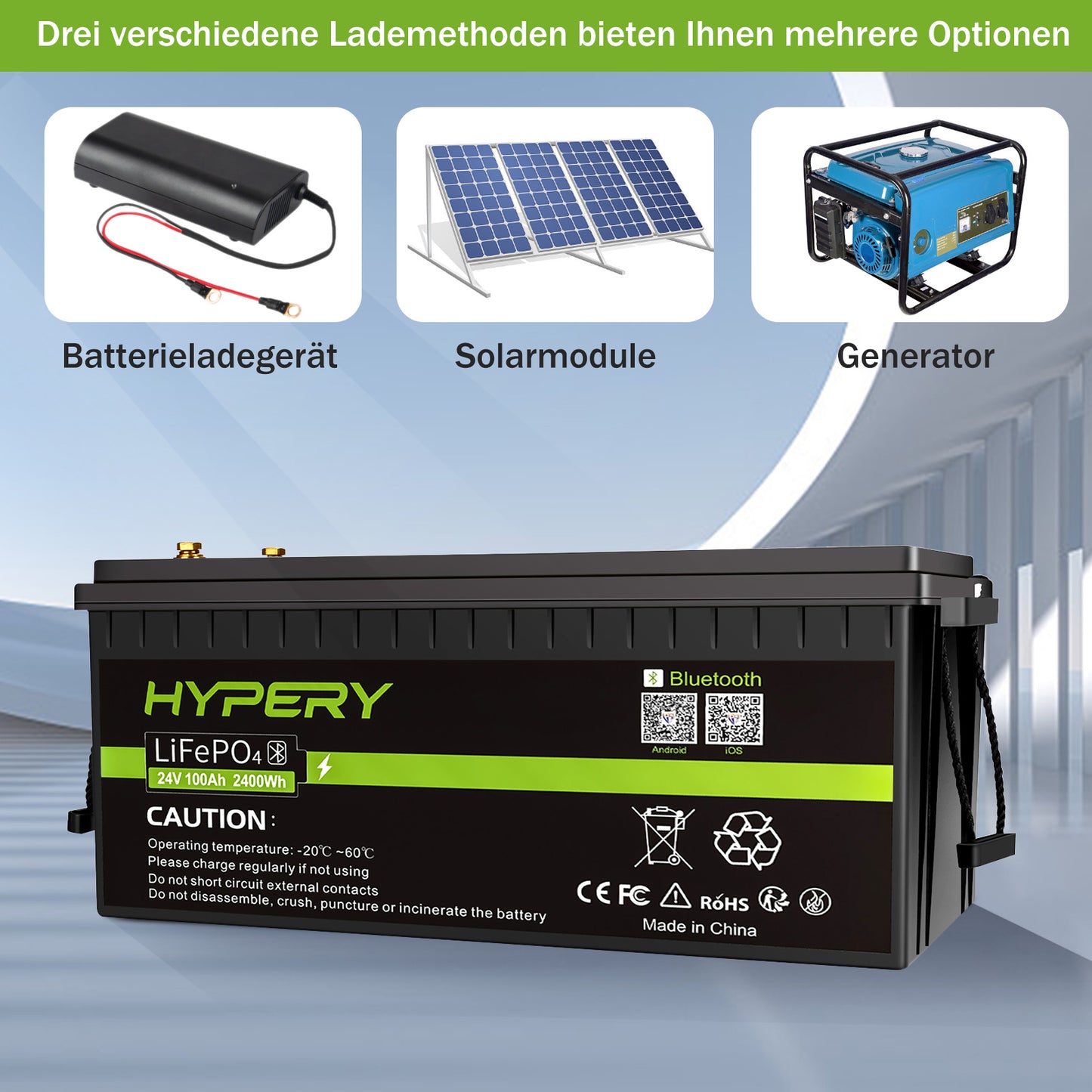 24V 100Ah LiFePO4 Lithium Battery BMS Deep Cycle Bluetooth LCD For Off-Grid Solar RV