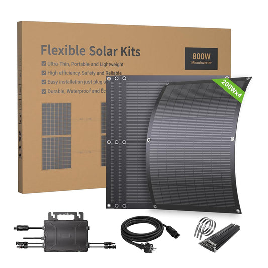 Balcony Power Station 800W Flexible Solar Kit With 4 x 200 W Solar Panel Flexible & Inverter 800 W, Plug and Play with 5 m AC Cable