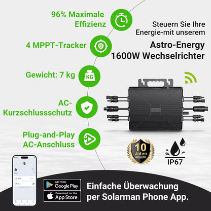 Micro Power Inverter 1600W, Inverter Balcony Power Station with WiFi, Plug & Play, App Control, 5 m AC Cable, PV Inverter