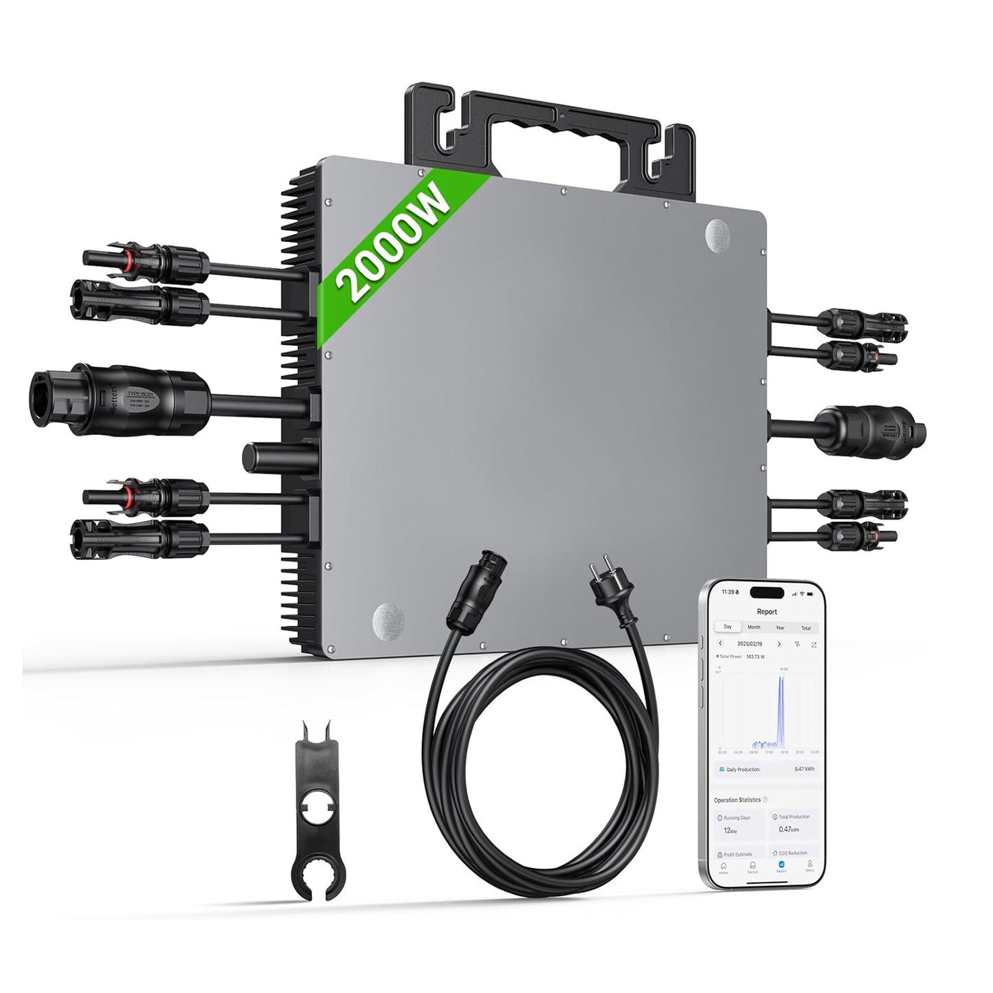 Micro Power Inverter 2000W, Inverter Balcony Power Station with WiFi, Plug & Play, App Control, 5 m AC Cable, PV Inverter