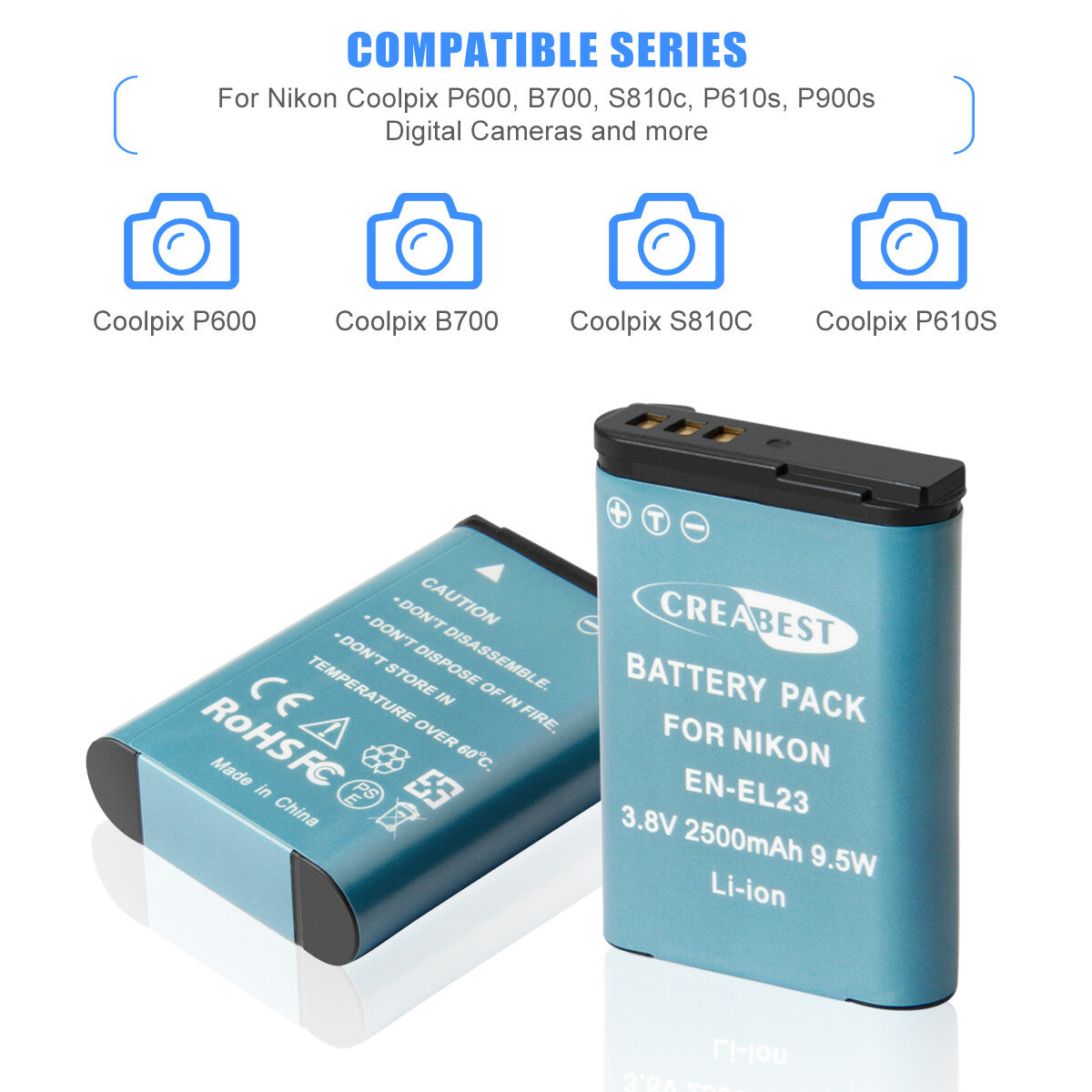 2X EN-EL23 Battery &Charger For Nikon Coolpix P900 S810c B700 P600 P610 P610s