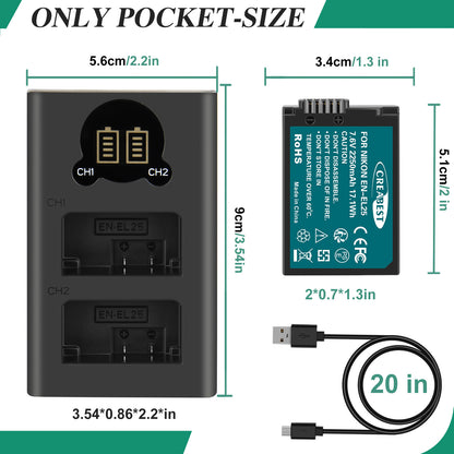 2X EN-EL25 4241 EN-EL25 Battery+LCD Charger For Nikon Z30 Z50 ZFC Z Serie Z50