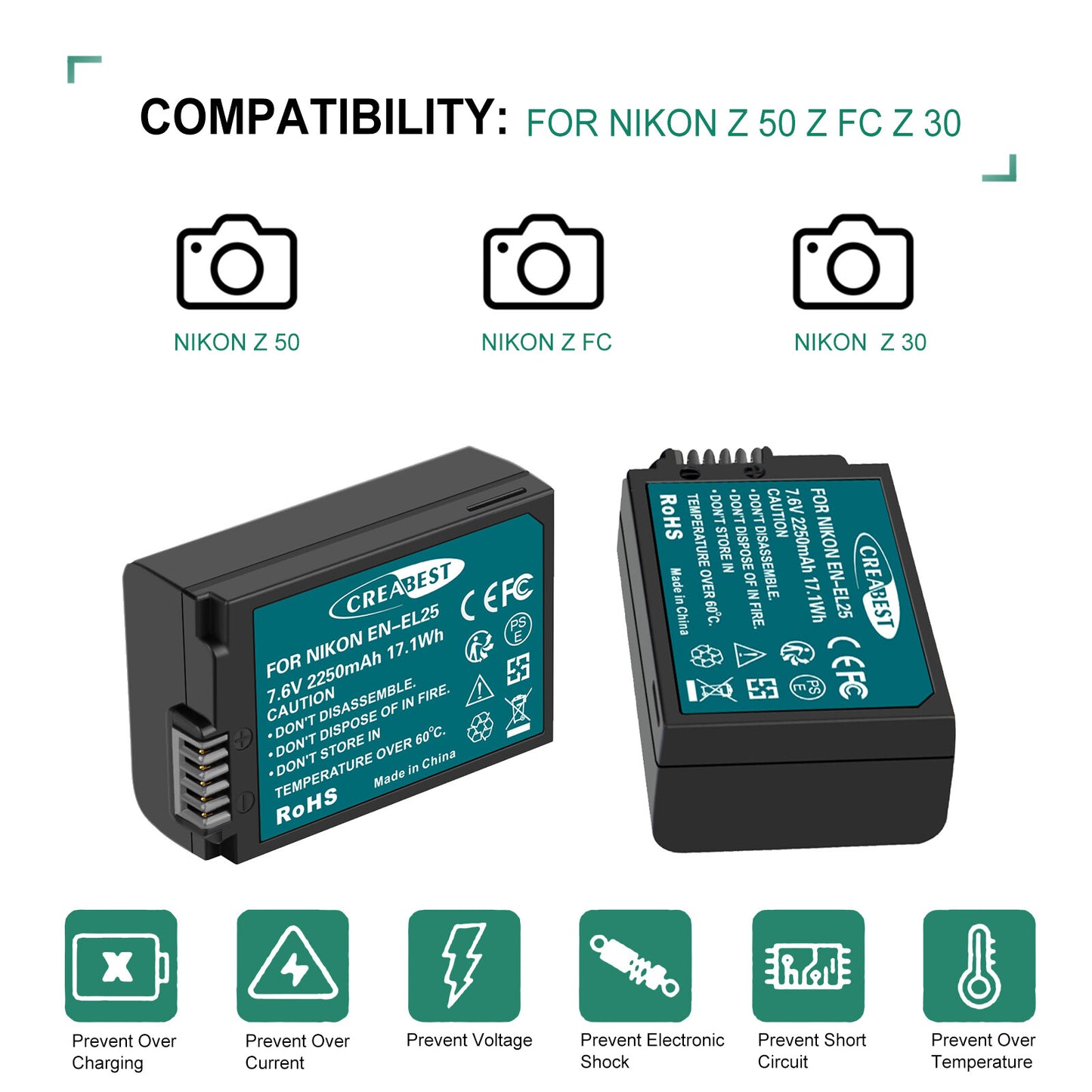 2X EN-EL25 4241 EN-EL25 Battery+LCD Charger For Nikon Z30 Z50 ZFC Z Serie Z50