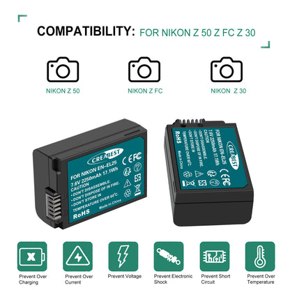 2X EN-EL25 4241 EN-EL25 Battery+LCD Charger For Nikon Z30 Z50 ZFC Z Serie Z50