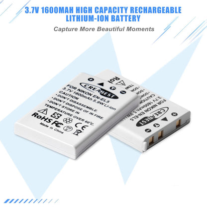 2x 1600mAh EN-EL5 Battery +Dual Charger For Nikon Coolpix P520 P100 P510