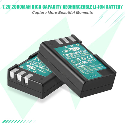 2x EN-EL9 2.0Ah Battery +Charger For Nikon EN-EL9a D40X DSLR D3000 D5000 D60 D40