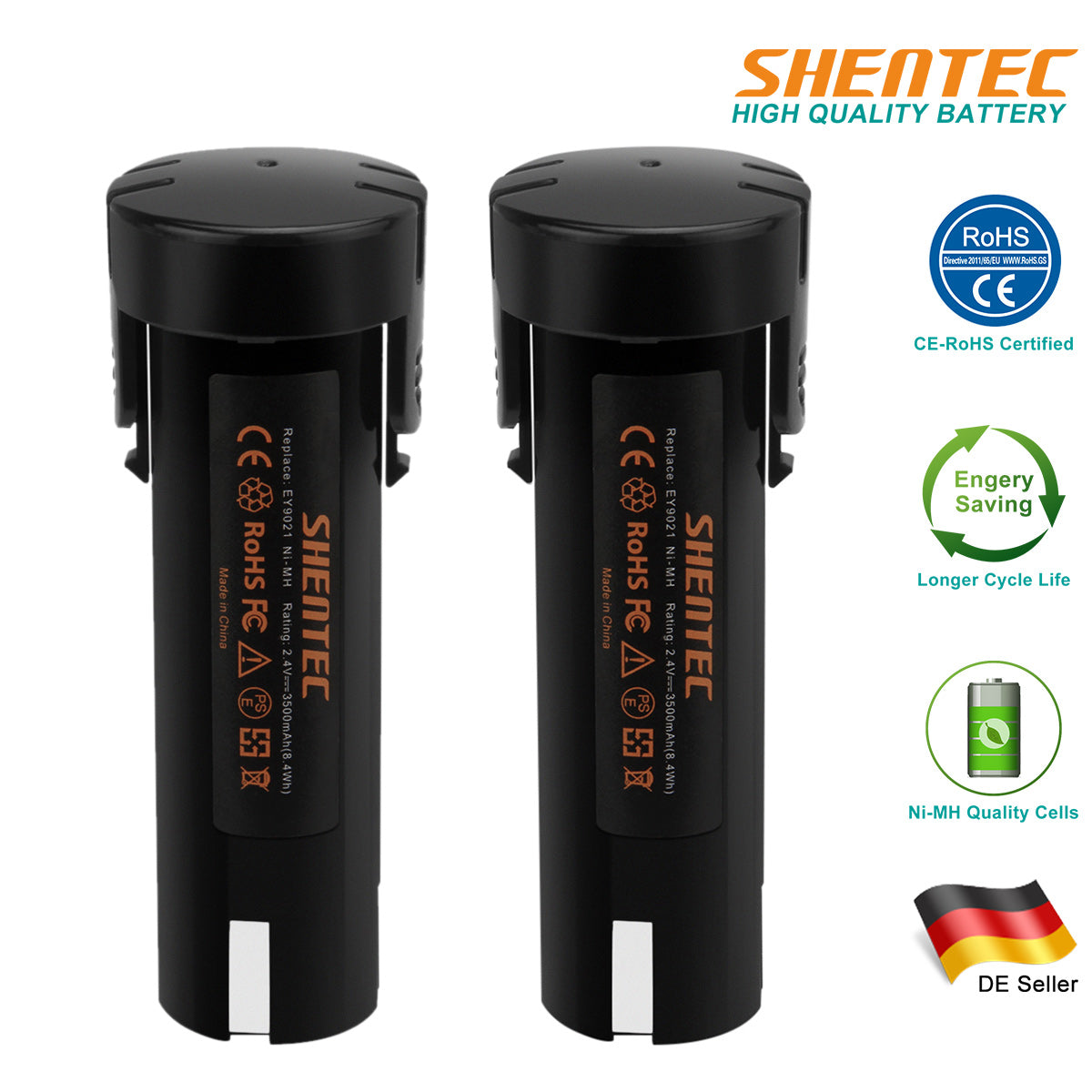 SHENTEC 2x 3500mAh 2.4V Ni-MH Battery for PANASONIC EY9021 EY3652 EY6220DR EY3652DR EY503B