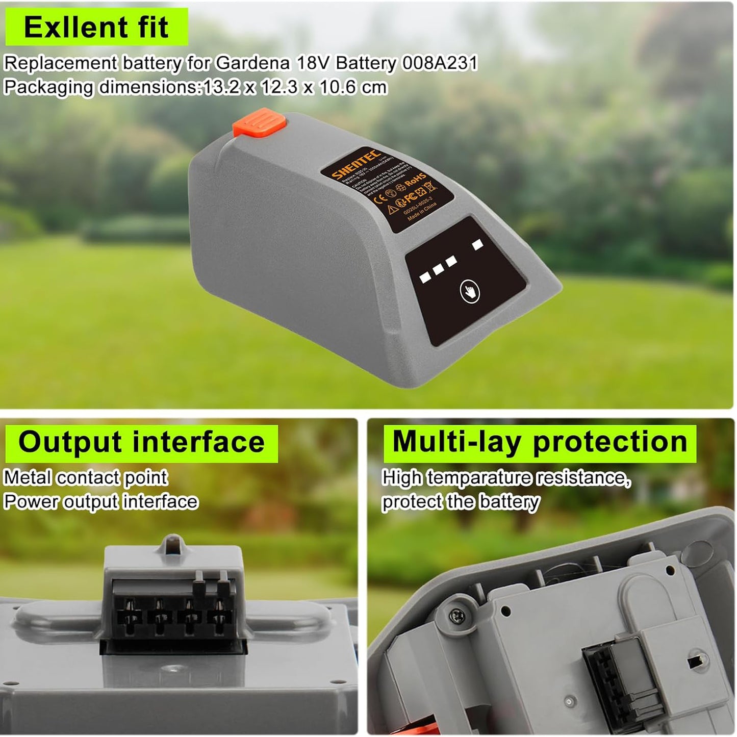 SHENTEC 18V Replacement Battery For Gardena 008A231 8025-20 Comfort Wall-Mounted Hose Box 35 Roll-Up Automatic LI 8025